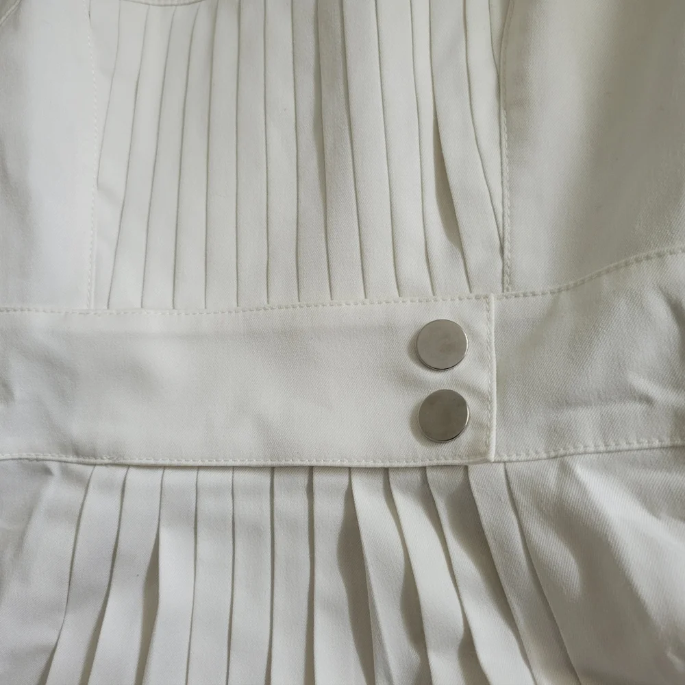 Bebe | Cute Ivory Pleated Sleeveless Fit & Flare Cocktail Dress - Picture 8 of 15